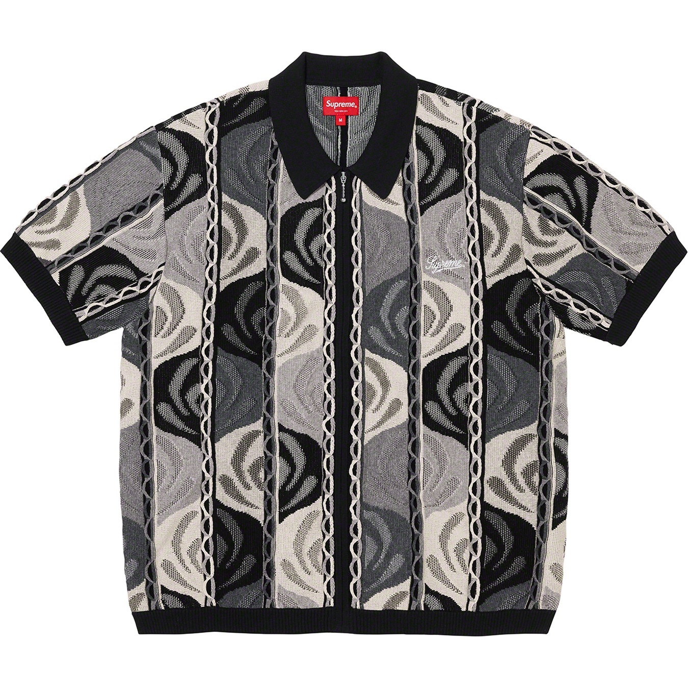 Abstract Textured Zip Up Polo view 3